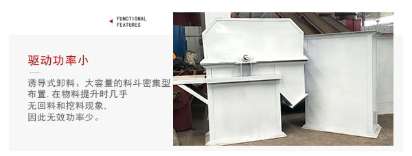 TD型斗式提升機驅動力小，無回料等特點展示圖。