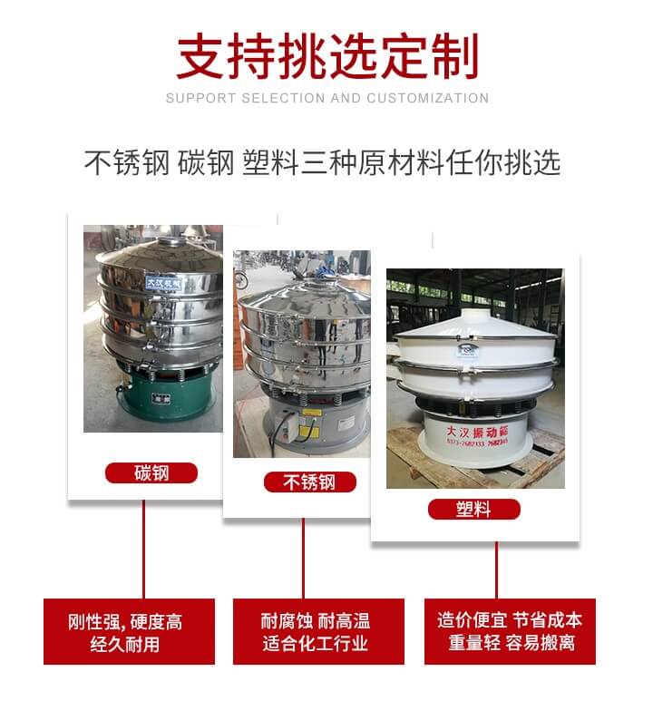 旋振篩可配置一到四層的篩網(wǎng)。旋振篩的篩分效率高，篩分精度高，篩分率高達96%。